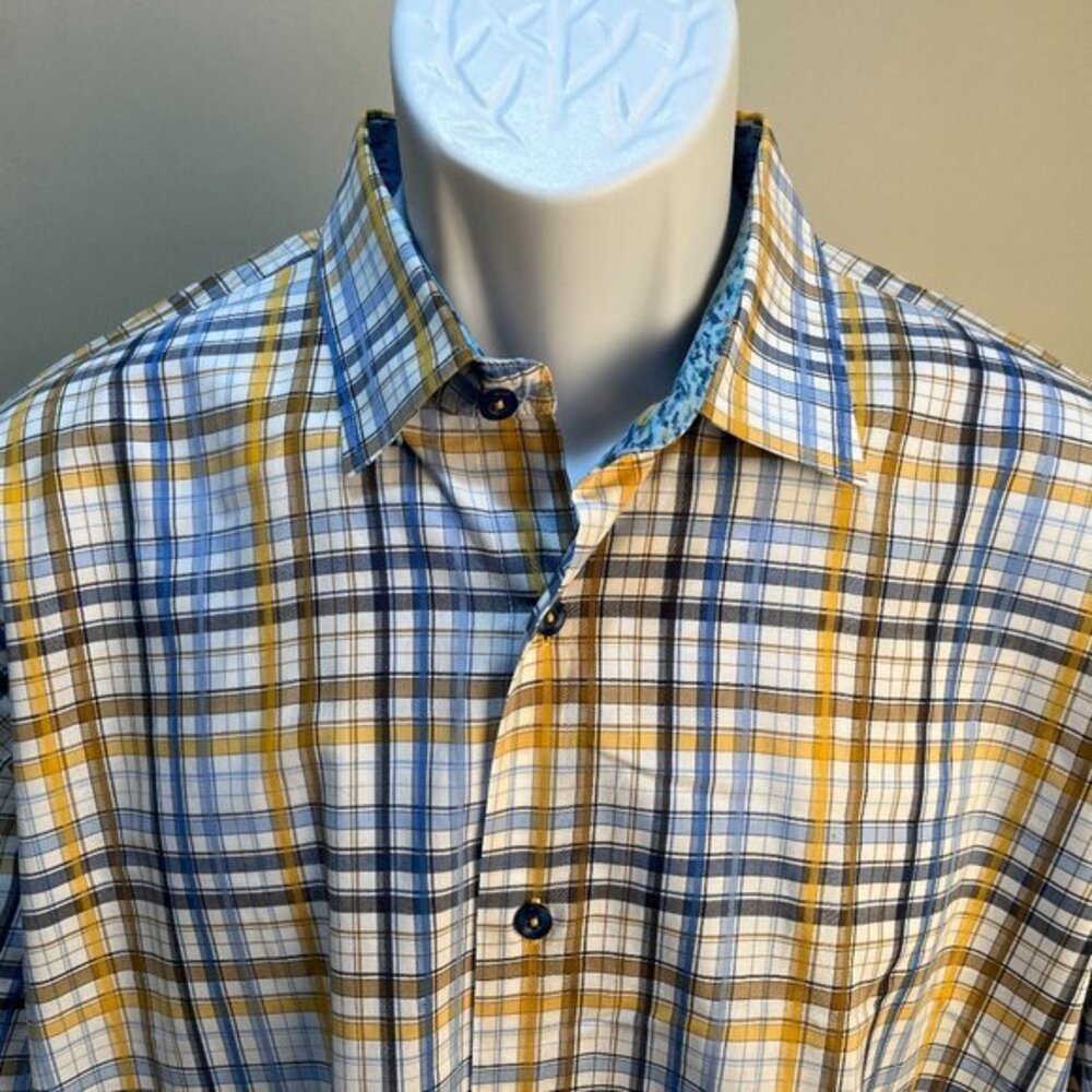 Visconti Uomo Men's white, gold and blue contrasting flip cuff shirt Large L